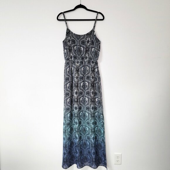Maurice's Blue & Black Paisley Gradient Ombre Boho Maxi Dress - Picture 1 of 12